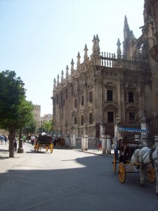 catedral plaza y carros caballos sevilla