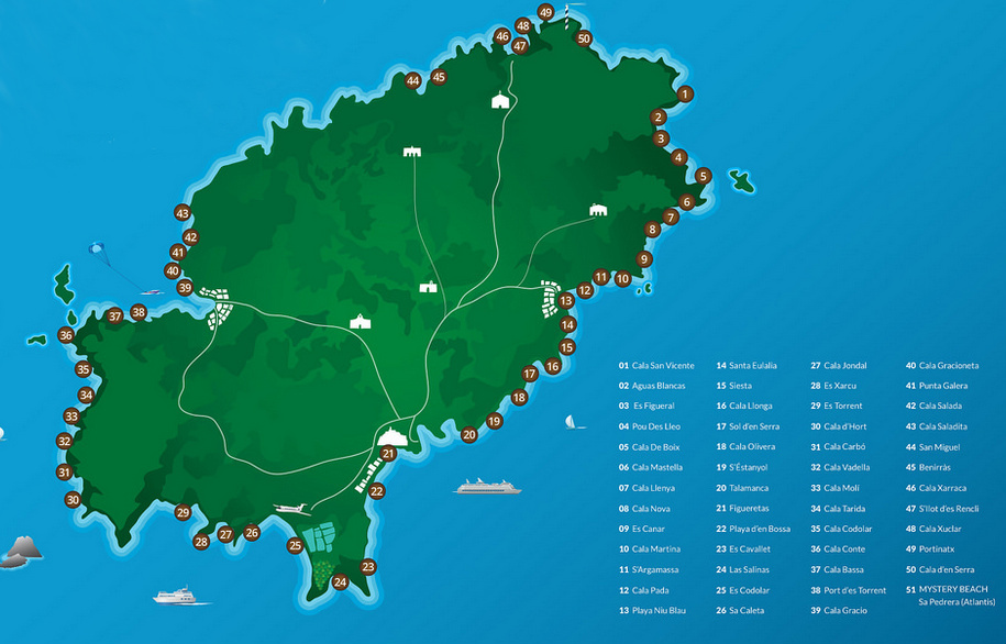 mapa de playas en ibiza islas baleares